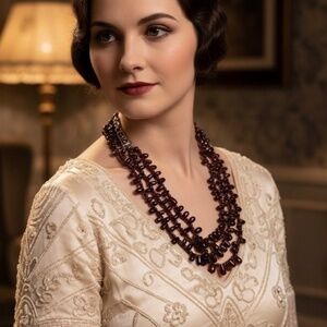 Signed SUDHA Pennathur Vintage 3-Strand Natural Garnet & .925 Necklace.